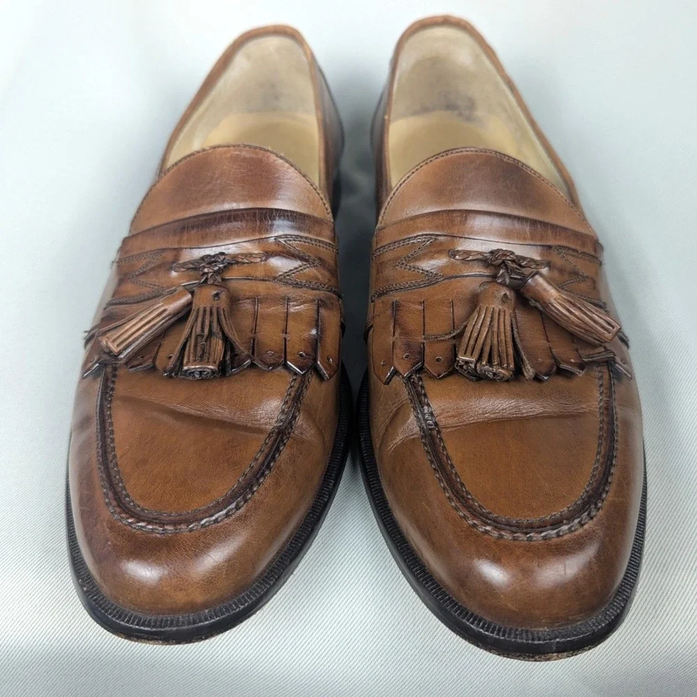 11.5 N Vintage Johnston & Murphy Men's Kiltie Tassel Loafers Brown Leather